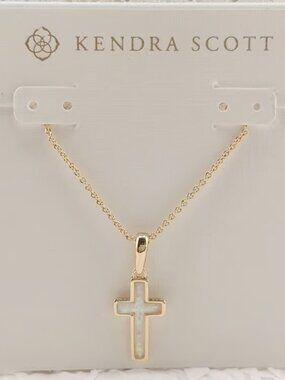 Kendra Scott Cross Gold Pendant Necklace in Kyocera Opal